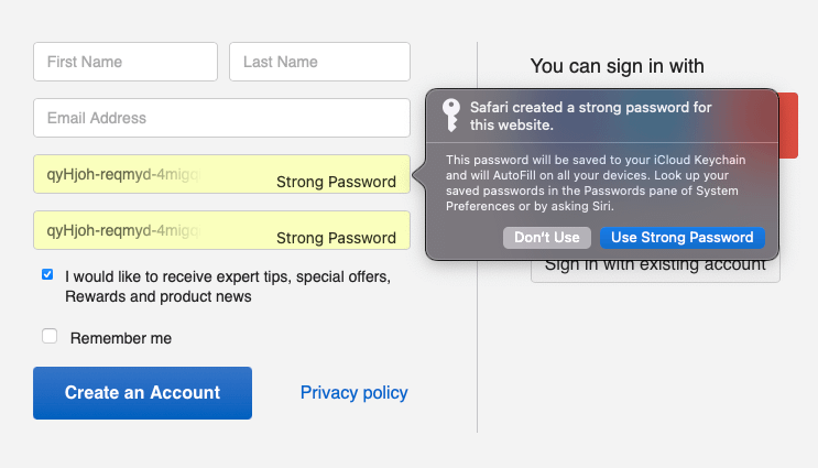 Apple password manager